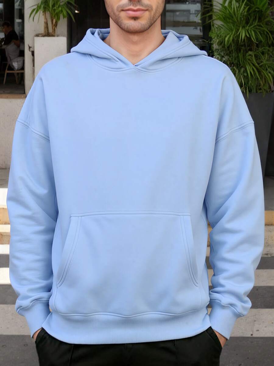 Mens Casual  Hoodies Long Sleeve Sweatshirt Pullover With Pocket Long Sleeve Shirts - Màu xanh da trời - Xem 1