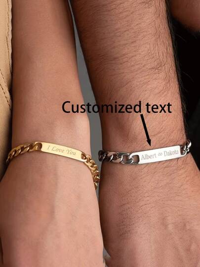 1pc Custom Name Bracelet, Stainless Steel Engraved Bracelet, Valentine's Day Gift, Casual Decoration, Holiday Celebration, Birthday Gift, Mother's Day, Father's Day Gift, Wedding Jewelry, Anniversary Gift, Valentine's Day Gift, Infinite Charm, Suitable For Men And Women, Husband And Father Name Bracelet, Gift For Daughter, Wife And Son, Birthday Gift, Thanksgiving And Christmas Gift