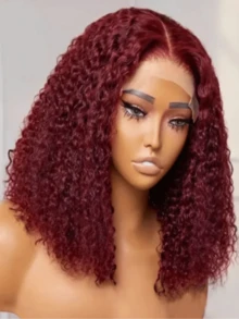 99J Burgundy 250 Density Curly Short Bob Wigs Human Hair 13x4 HD Transparent Lace Front Wigs Human Hair Pre Plucked Glueless With Baby Hair Red Colored Brazilian Remy Kinky Curly Lace Closure Wigs For Women - 勃根地 - 查看 7