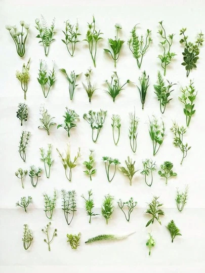 20/50pcs Mini Artificial Plants, Plastic Aquatic Plant, Simulation Flowers, Artificial Flowers, Grass Eucalyptus Palm Leaves, DIY Table Cake Decoration, Fish Tank Decor, Micro Landscape Decorations, Fairy Garden Decor, Wedding Party Decor, Home Decor, Valentine's Day Decor(Random)