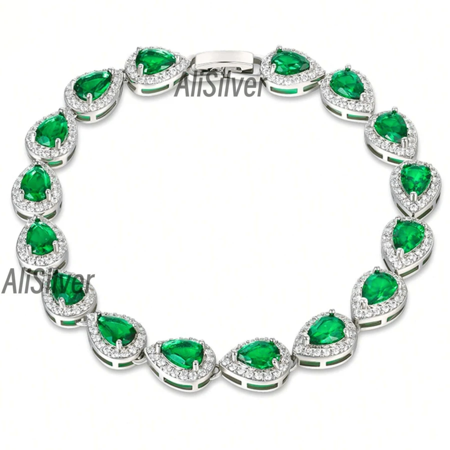 Red Water Droplet Bracelet, Halloween; Cosplay; Christmas Gift 20cm Pear Shaped Cut, Women's Tennis Bracelet, Luxurious Wedding Jewelry, Christmas And Halloween Women's Accessories, Exquisite, Shiny, Noble, Valentine's Day Gift, Including Exquisite Gift Box. Party - Green - View 1