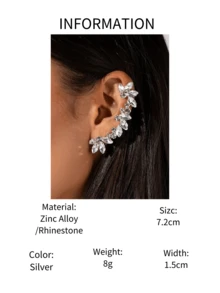 1pc Silver-Tone Left Ear Rhinestone Ear Clip, Sparkling Jewelry - Silver - View 9