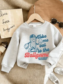 青少年及女孩圆领卫衣，卡通字母图案，百搭时尚，适合日常穿着 - 灰色 - 查看 9