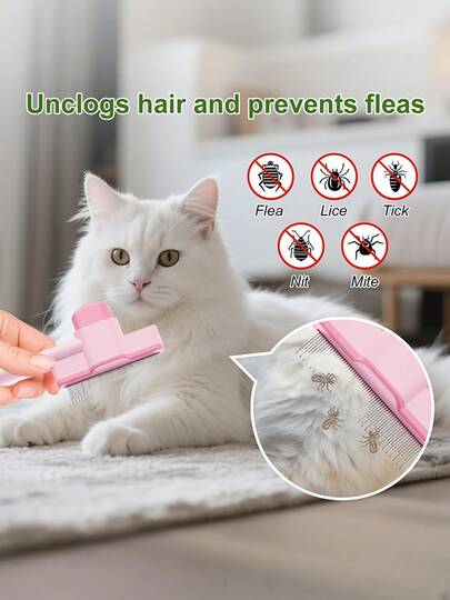 1pc Flea Comb For Dogs And Cats With Release Button Fine Tooth Dog Comb For Grooming Massaging And Cleaning Remove Fleas Eggs Pet Hair Removal For Short And Long Hair