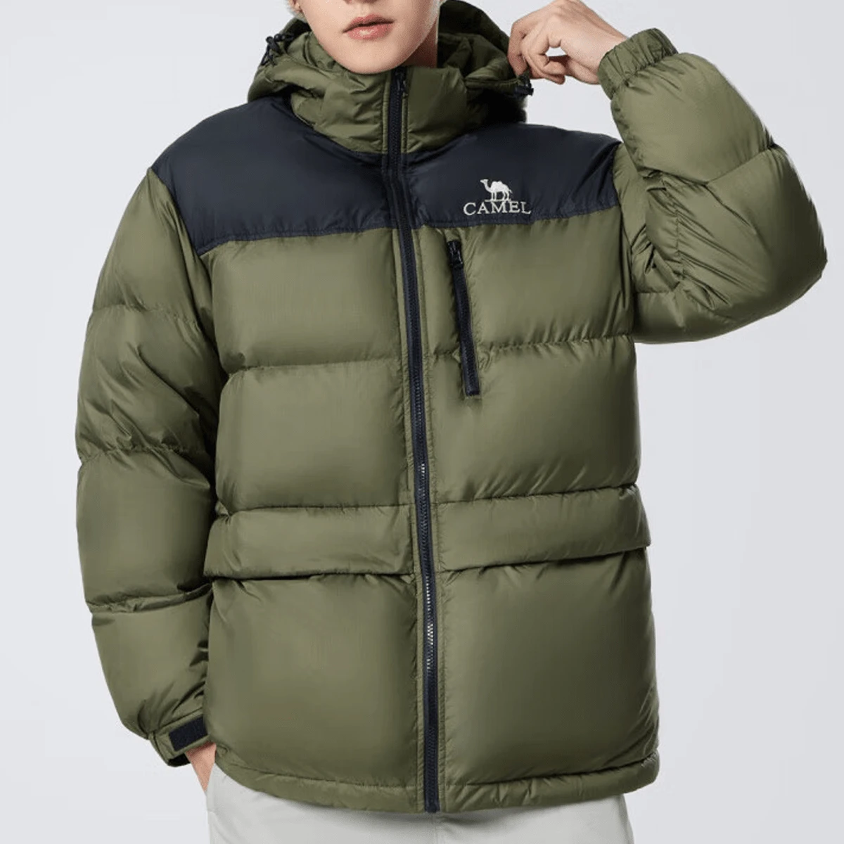 CAMEL CROWN Men's Thickened Winter Down Jacket, New Hooded Couple Outdoor Waterproof Down Jacket