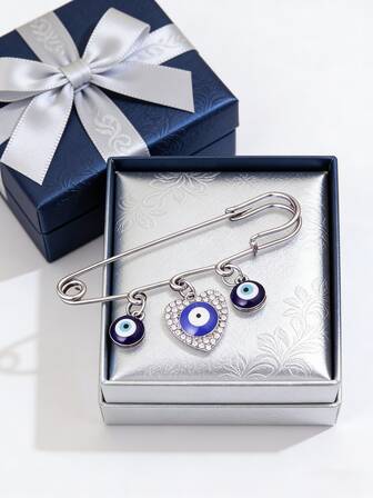 Broschset, minimalistisk hjärtformad onda öga-brosch i europeisk stil, unisex blå ögonnål, kragnål för kvinnor och män, modeaccessoar för att dekorera jackor/rockar/tröjor/skjortor