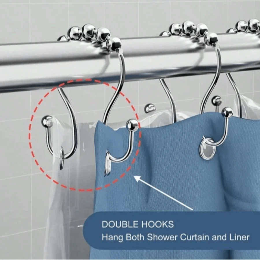 12pcs Stainless Steel Shower Curtain Hooks, Rust-Proof Balanced Sliding Design, Anti-Drop Double Curtain Rings, Suitable For Bathroom Curtains (Black) Bathroom Accessories Bathroom Tools - Multicolor - View 1