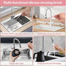 1 Pcs Ultra Long Silicone Straw Cleaning Brush - Suitable For Metal/Glass Straws, Durable And Soft Bristles, Reusable Without Damaging Cup Lids, Kitchen Cleaning Tools (Pink/Black), Practical Design, Sturdy Handle - Hồng - Xem 6