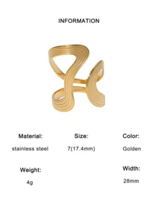 1 件复古不对称几何开口戒指，简约不锈钢设计，高端时尚宣言珠宝适合女性日常佩戴、派对和约会