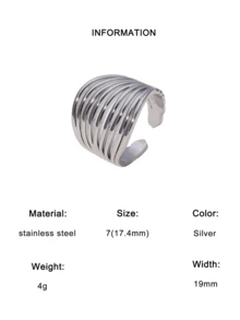 1 件简约几何线条设计不锈钢开口戒指，高端感觉，适合女性日常、派对和约会佩戴