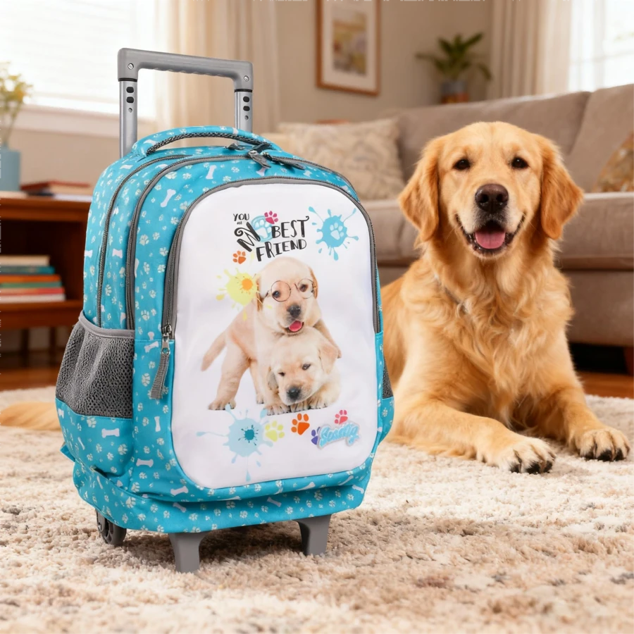 Kids Fashion Rolling Backpack, 18 Inch Double Handle Laptop Backpack, Plane Bag, Luggage, School Supplies, Durable With Waterproof Material, Shoulder Drop, Concealed Pockets And Wheel Cover, Big Storage Capacity, Great For Boys And Girls School, College, Vacation, Trip Use, Travel Bag With Wheels, Fruits, Cat And Dog Prints, Best Christmas Gifts For Kids, Free Shipping And Hot - 藍色 - 查看 1