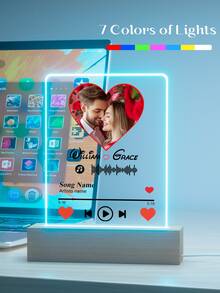 1pc Custom LED Night Light, Custom LED Music Plaque, Personalized Led Lamp With Picture And Wooden Base, Personalized Song Acrylic Plaque, Custom Picture Song Lamp, Music Photo Plaque Gift, Light Up Music Plaque, Valentines Gift, Couple Gift, First Wedding Anniversary Gift, Housewarming Gifts, Gift For Boyfriend/ Her/ Wife/ Husband Christmas Gift - Xiao Fang 1p + Love Music 5 - View 12