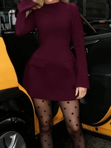 Onicee 夏季连衣裙，酒红色，时尚女装 A 字长袖休闲优雅连衣裙，适合情人节、约会、聚会、派对、旅行、度假、海滩等场合。 - 酒紅色 - 查看 2