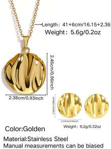 1 套极简主义不对称几何不锈钢项链和耳环首饰套装，适合女性日常佩戴或时尚通勤 - 金黃色 - 查看 12