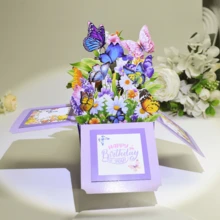 1pc Elegant 3D Pop-Up Purple Orchid & Colorful Butterfly Card - Handmade Paper Flower Box Set, Suitable For Mother's Day, Birthday And Thank You - Vibrant Home Decor Greeting Card With Envelope - Multicolor - View 9