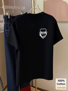 Kaos Lengan Pendek Sedang dengan Grafis Huruf, Atasan Kasual Modis untuk Wanita, Warna Hitam, Cocok untuk Musim Panas - Hitam - View 5