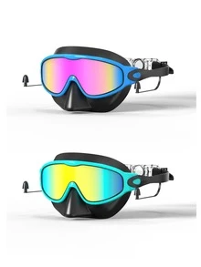 Children's Swimming Goggles With Nose Clip, Anti-Fog Anti-Leak Swimming Goggles, Suitable For Children Aged 4-15