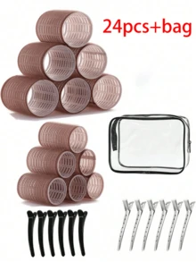 2件套卷发器，共12个，适用于长发、中发和短发，包含大号、中号、小号自粘式卷发器，另附12个发夹和1个化妆包。产品类别：卷发器、卷发工具、卷发棒、卷发器、头发扩散器、美发造型、旅行、美发产品、美发工具、美发配件、美发师、美发用品、沙龙、美发设备。 - 彩色 - 查看 10