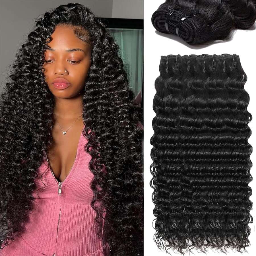 Uveous Human Hair Bundles 22 24 26 Inch Deep Wave Bundles Human Hair ...
