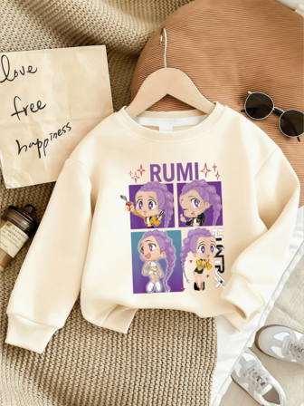 Girls' Cute Printed Round-Neck Sports Shirt. Comfortable And Casual Fall-Winter Fashion Clothing. Versatile, Cute, Soft And Machine-Washable.