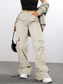 Women's Stylish And Chic Solid-Color Cargo Pants, Loose And Practical With Multiple Pockets, Sweet And Casual, Perfect For Street Style, Brunch, And Spring And Summer Outfits. - Apricot - View 1