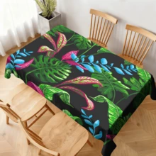 1pc Tropical Plant Printed Tablecloth, Suitable For Party, Picnic, Dinner Decoration, Green Leaf Pattern Polyester Tablecloth, Fits Living Room, Kitchen, Dining Room Table Decor, Machine Washable, Easy To Clean