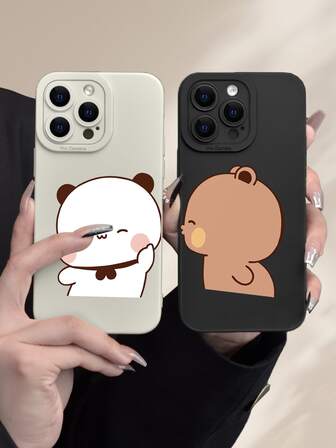 1 Peça Capa de Celular Criativa e Engraçada com Urso Casal se Beijando Impressão 2D, Adequada para Presente a Amigos, Família, Casais, Aniversários, Natal, Ano Novo. Capa Protetora Macia Fosca Preta/Branca Compatível com Apple
