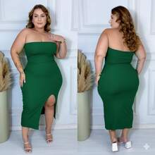 Sexy Green Plus Size Premium Ribbed Dress With Leg Slit - 墨綠色 - 查看 2