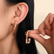 1 Pair - 9 Pairs Retro Gold Shell Bow Ear Ring Set Heart Flower Fashion Accessories Made Of High-Quality Lightweight Plastic, Suitable For Gifting To Girlfriend Or Wearing On Valentine's Day. - Gold - View 11