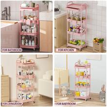 SPACEKEEPER 4 Tier Rolling Storage Cart With Drawers Rolling Utility Cart With Drawers,Room Decor,Bathroom Decor,Rolling Utility Cart Rolling Storage Organizer Tool For Kitchen,Bathroom,Living Room,Office Outdoor Decor - Hồng - Xem 4