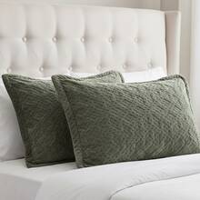 Quilted Velvet Pillowcase Set With Embossed Flaps, Super Soft Velvet, Pillowcase Cover, Comforter Set, Habitat - Green - View 6