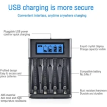 4-Slot LCD Display AA/AAA Battery Charger, Suitable For Gaming Devices, Remote Controls And Other Appliances