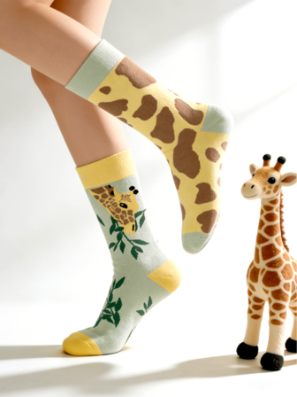 1/2/3 Pairs Unisex Giraffe Pattern Funny Personalized Cartoon Cute Mid-Calf Socks, Comfortable Breathable Durable, Colorful, Suitable For Daily Wear, All Seasons