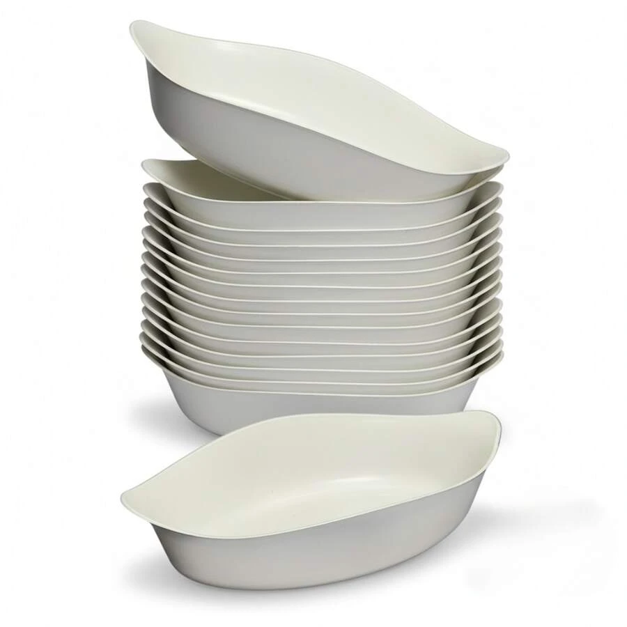 30 Small Plastic Canoe-Shaped Snack Platter For Snacks, Side Dishes, And Sauce - Japanese Style - 白色 - 查看 1
