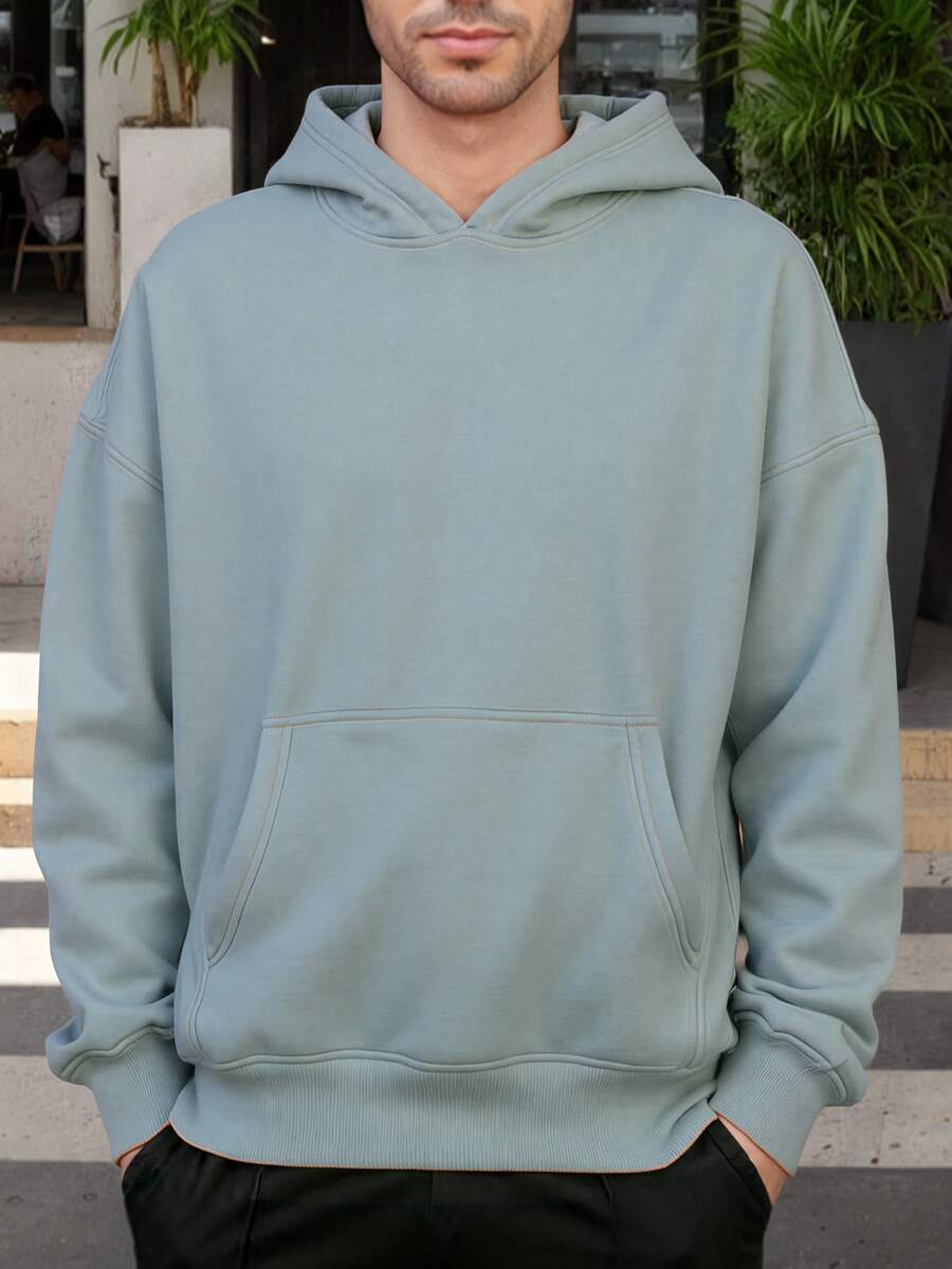 Mens Casual  Hoodies Long Sleeve Sweatshirt Pullover With Pocket Long Sleeve Shirts - Light Green - View 1