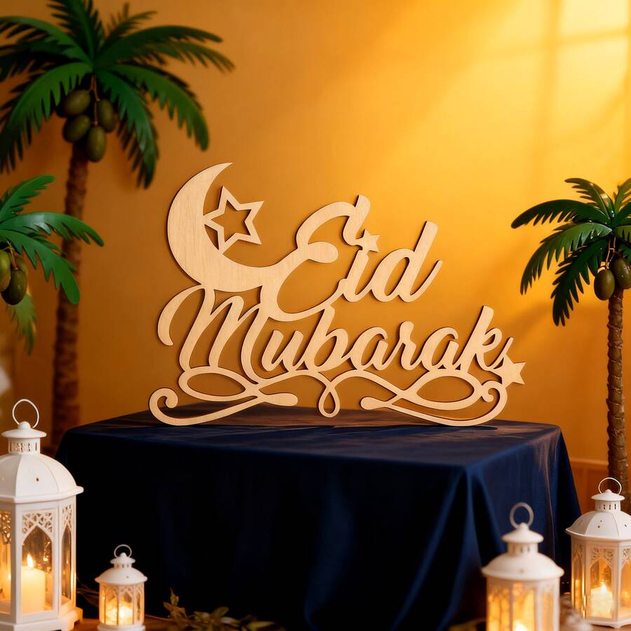 Decoración central de mesa Eid Mubarak, decoración islámica para el hogar, decoración musulmana, decoración de Ramadán, decoración Eid Mubarak, decoración de mesa festiva, decoración de mesa islámica, letrero de regalo, decoración de mesa Ramadán Kareem - Multicolor - Ver 1