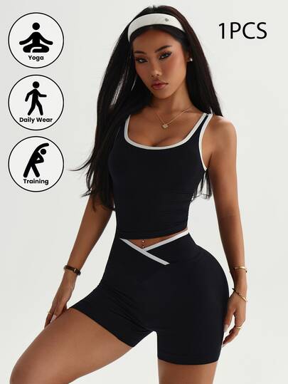 2-delars sportset för kvinnor: Off-Shoulder linne utan axelband + shorts - Shaping, bantning, lyftande, smickrande ben, lämplig för yoga, fitness, utomhusaktiviteter och fritidskläder, enfärgat svart