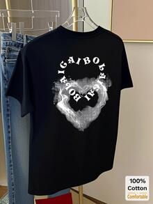 Kaos Lengan Pendek Sedang dengan Grafis Huruf, Atasan Kasual Modis untuk Wanita, Warna Hitam, Cocok untuk Musim Panas - Hitam - View 4