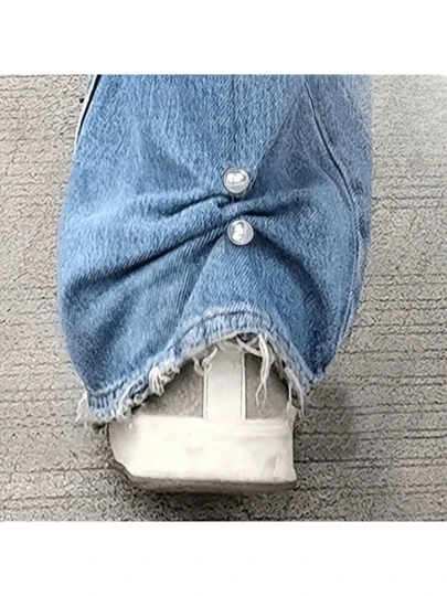 2 pièces Clips de jambe en denim perlé, bloqueur de lumière avant de la poitrine, boucle antidérapante pour chaussures, ajusteur de longueur de pantalon