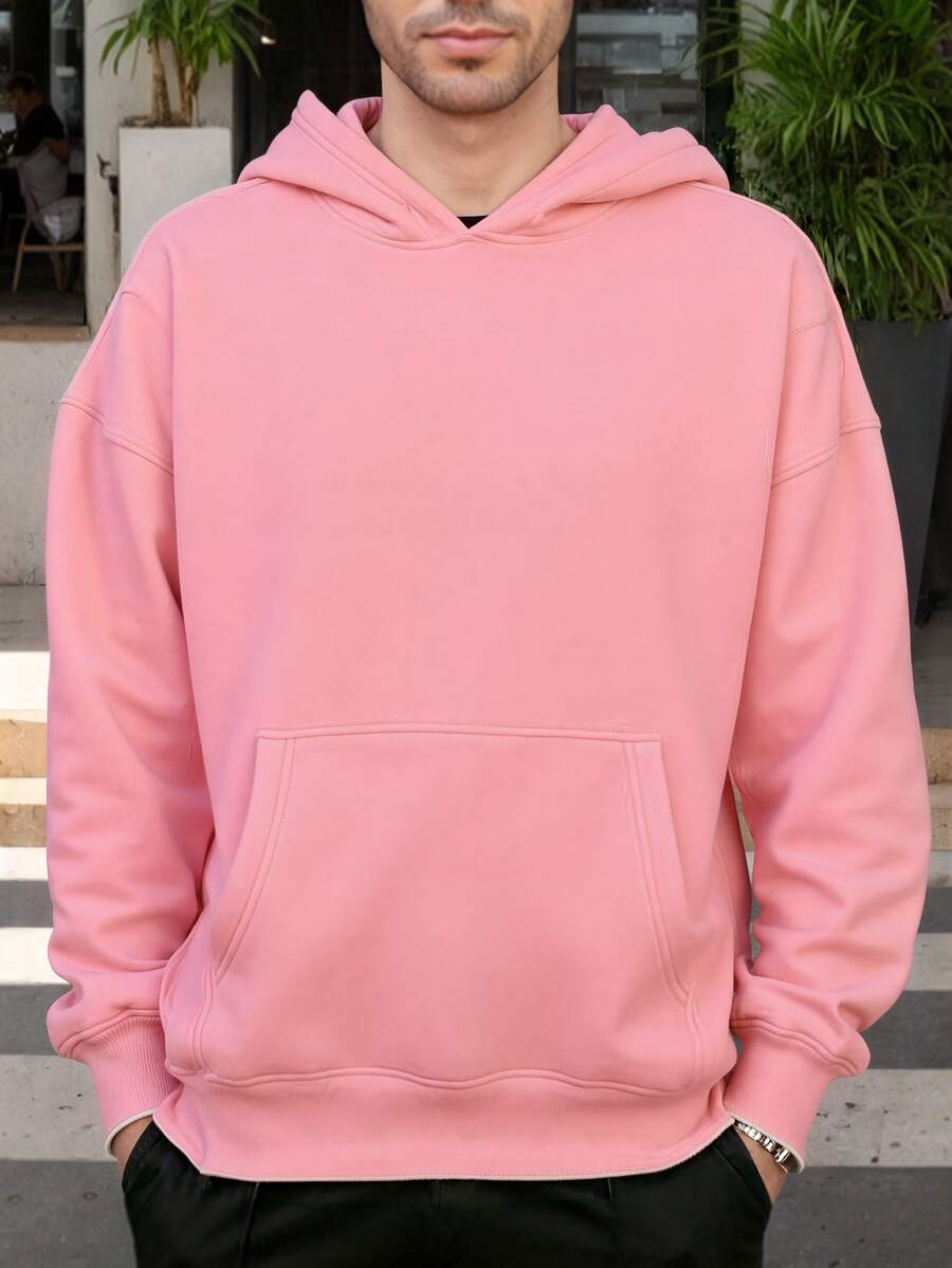 Mens Casual  Hoodies Long Sleeve Sweatshirt Pullover With Pocket Long Sleeve Shirts - Màu Hồng baby - Xem 1