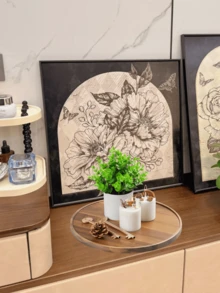 1 pieza Bandeja decorativa circular de madera, soporte para velas estilo rústico, bandeja de servir de madera para todo el año para encimera de cocina, decoración del hogar, almacenamiento de maquillaje y baño, disponible en 3 tamaños: 13cm, 20cm, 25cm - Marrón - Ver 2