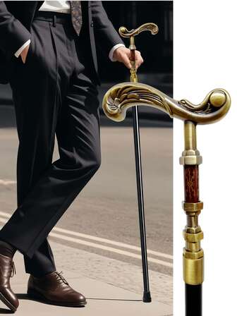 1 pieza Bastón de paseo de Halloween con forma de grifo de agua mecánico de bronce vintage, material de metal, bastón de caballero de moda retro, desmontable, muleta casual, adecuado para cosplay, actuaciones, uso diario o regalo