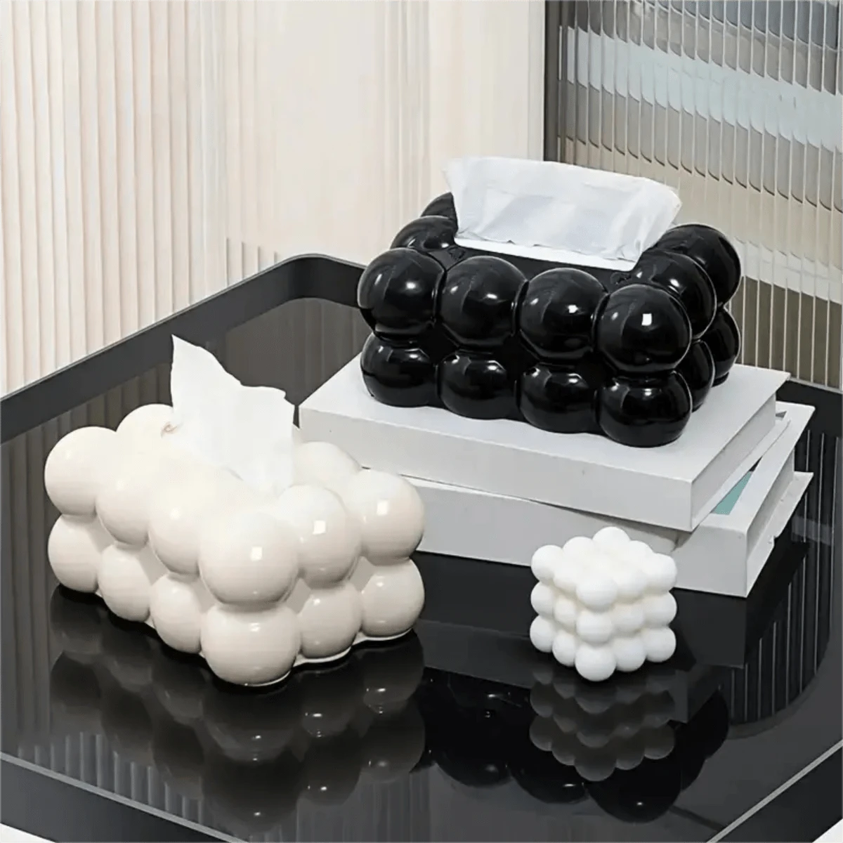 1个现代优雅纸巾盒，带球形软垫设计，适用于浴室、厨房、客厅，耐用塑料材质，节省空间，装饰性设计，可收纳纸巾和餐巾纸，浴室装饰，现代风格，触感光滑。