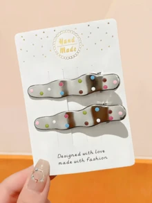 12pcs/Set Multicolor Polka Dot Hair Clips Set, Including Star, Bar, Hollow Styles - Suitable For Girls And Women, Sweet Vibe, Suitable For Daily Wear, Dates And Other Occasions, Claw Clips, Hair Slide, Gifts, Hair Accerssories, Head Accessories, Hair Accessories For Women