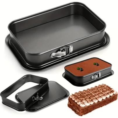 1个碳钢不粘方形烤盘 - 不粘长方形烘焙模具，配有可拆卸底座和防漏扣，适用于制作芝士蛋糕、面包、蛋糕、甜点等，适用于圣诞节、生日、婚礼等各种场合。现代烘焙用具，芝士蛋糕烤盘，蛋糕装饰，厨房用品，厨房配件，家用厨房，厨房用品，厨房用具，厨房小工具