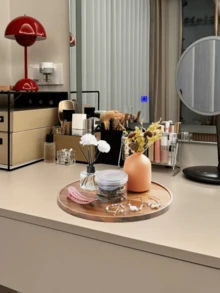 1 pieza Bandeja decorativa circular de madera, soporte para velas estilo rústico, bandeja de servir de madera para todo el año para encimera de cocina, decoración del hogar, almacenamiento de maquillaje y baño, disponible en 3 tamaños: 13cm, 20cm, 25cm - Marrón - Ver 7