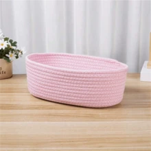 1pc Handmade Woven Basket, Foldable Oval Shaped Desktop Storage Basket, Suitable For Storing Cosmetics, Snacks, Fruits And Toys, Desktop Organizer Basket - Baby Pink - View 7
