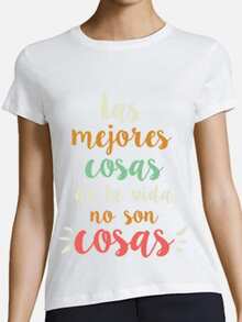 Camiseta de mujer con cuello redondo frase inspiradora Las mejores cosas de la vida no son cosas diseño casual 100% algodón 220 gramos estilo urbano con estampado digital 1 unidad de color negro - Blanco - Ver 8