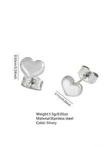 VceTd 一对可爱迷你心形不锈钢耳钉，适合女性日常佩戴或作为礼物送给朋友 - DL心形耳環 - 查看 8