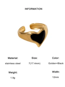 1pc Minimalist, Retro & Unique Design Stainless Steel Heart Shaped Open Ring, Elegant & Suitable For Women To Wear Daily And At Gatherings - Open Ring - View 11